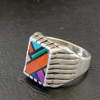 Old Pawn Navajo Blue Turquoise Spiny Inlay Ring | Sterling Silver | Sz 6 | 10380