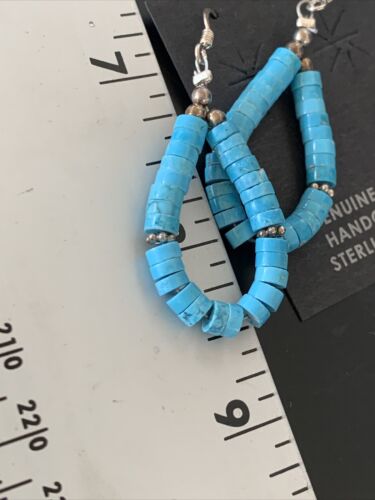 Navajo Turquoise Heishi Sterling Silver Pearls Beads Earrings | 1.5" | Authentic Native American Handmade | 13044