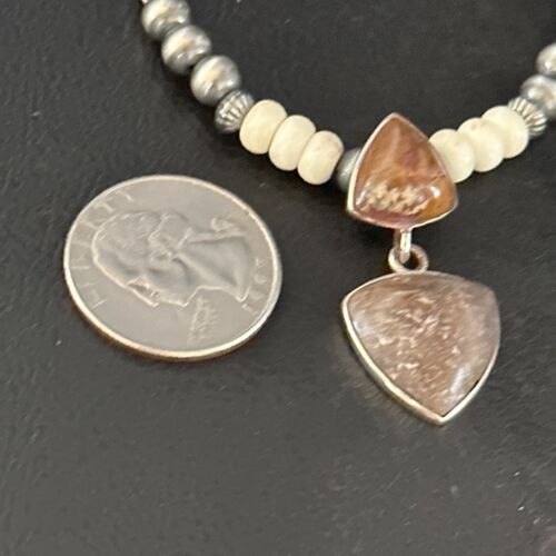 Navajo Pearls Wild Horse Turquoise Necklace Pendant | Sterling Silver | Authentic Native American Handmade | 14374
