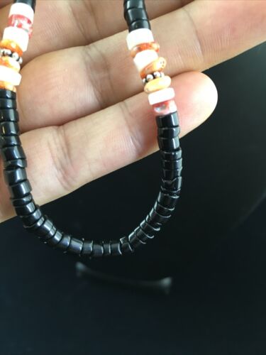 Navajo Mother of Pearl Black Onyx Spiny Necklace | Sterling Silver | 18" | Authentic Native American Handmade | 10012