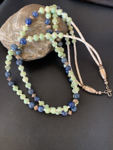 Southwestern Santo Domingo Necklace | 2 Strand Shell Serpentine Denim Lapis | 11997