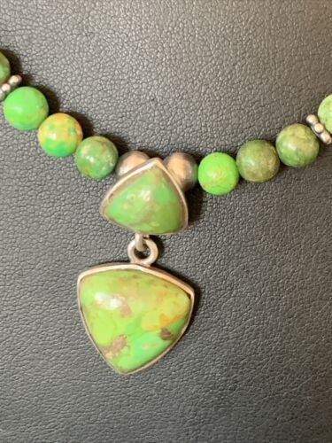 Navajo Green Gaspeite Turquoise Pendant | Sterling Silver | Authentic Native American Handmade | 12343