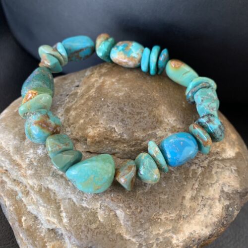 Men's Women's Stretch Bracelet | Blue Green Turquoise Stone | 7" | 11828