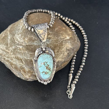 Navajo Blue Golden Hills Pendant Necklace | Sterling Silver | Authentic Native American Handmade | 14618