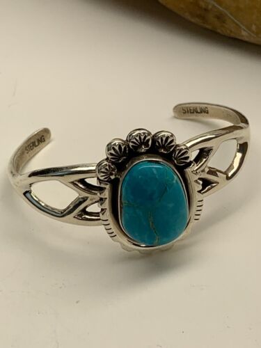 Southwestern Navajo Turquoise Cuff Bracelet | Sterling Silver | Authentic Native American Handmade | 4756 - Masha USA