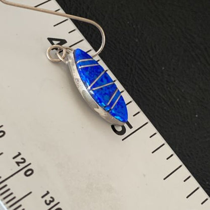Navajo Blue Opal Inlay Turquoise Earrings | Sterling Silver | Authentic Native American Handmade | 12026