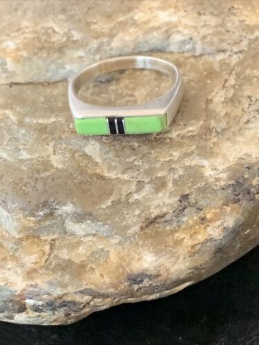 Native American Women's Navajo Green Gaspiete Onyx Inlay Ring | Sz 6.5 | 11154