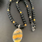 Men's Navajo Pearls Onyx Bumblebee Jasper Necklace Pendant | Sterling Silver | Native American Handmade | 10325