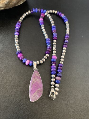 Navajo Pearl Necklace with Purple Sugilite Pendant | Sterling Silver | Authentic Native American Handmade | 11745