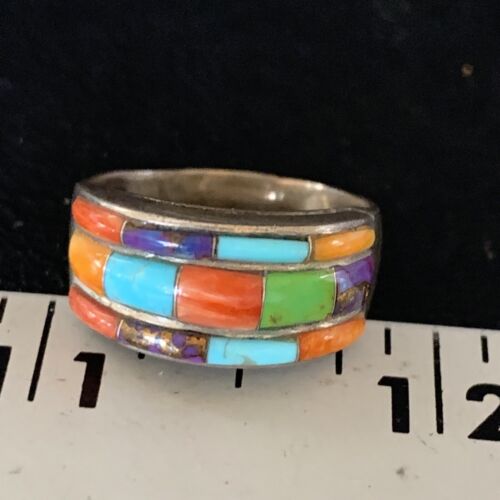 Navajo Multi-Color Turquoise Spiny Oyster Corn Inlay Ring | Sterling Silver | Sz 5.5 | 13853
