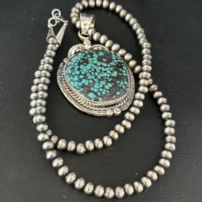 Men's Blue Spiderweb Turquoise Necklace Pendant | Navajo Sterling Silver | Authentic Native American Handmade | 14258