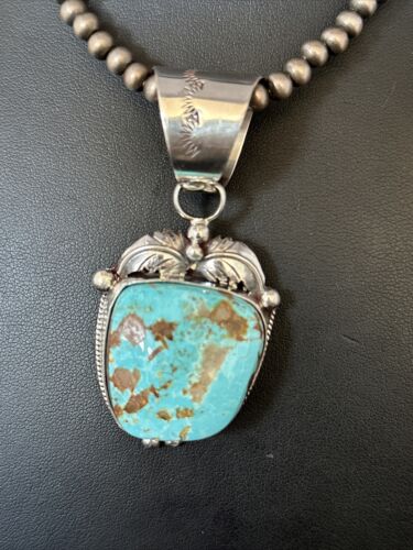 Navajo Pearls Royston Turquoise Necklace Pendant | Sterling Silver | Authentic Native American Handmade | 14802