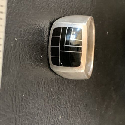 Native American Men's Navajo Black Onyx Inlay Ring | Sterling Silver | Sz 9 | 10738