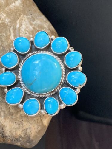 Navajo Blue Kingman Turquoise Cluster Ring | Authentic Native American Sterling Silver | Multi-Stone | Sz 7.5 | 11529