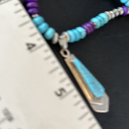 Navajo Blue Turquoise Sugilite Pendant | Sterling Silver Inlay Necklace | Authentic Native American Handmade | 14641