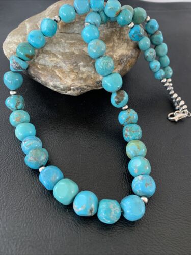 Authentic Native American Navajo Graduated Turquoise Bead Necklace | Sterling Silver | 20" | 02158