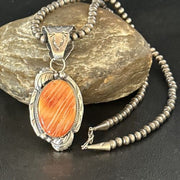 Navajo Orange Spiny Oyster Necklace Pendant | Sterling Silver | Authentic Native American Handmade | 14680