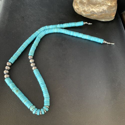 Southwestern Blue Turquoise Heishi Necklace | 8mm | 20" | Sterling Silver | 13935