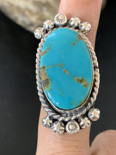 Southwestern Navajo Blue Kingman Turquoise Ring | Sterling Silver | Sz 8 | 13380
