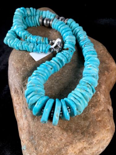 Authentic Navajo Sterling Silver & Turquoise Graduated Necklace | Native American Jewelry | 20" | 8692