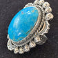 Navajo Blue Kingman Turquoise Ring | Sterling Silver | Sz 9.5 | Authentic Native American Handmade | 01644