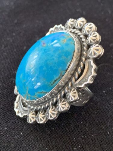 Navajo Blue Kingman Turquoise Ring | Sterling Silver | Sz 9.5 | Authentic Native American Handmade | 01644