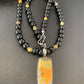 Men's Navajo Pearls Onyx Bumblebee Jasper Necklace Pendant | Sterling Silver | Native American Handmade | 10326