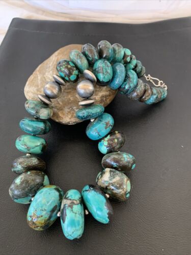 Navajo Pearls Sterling Silver Graduated Chunky Turquoise Necklace | Authentic Native American | 22" | 1749