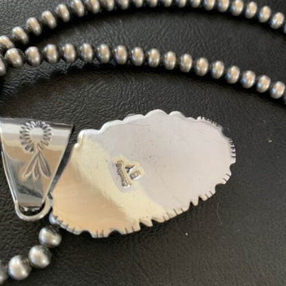 Navajo Pearls Necklace with Blue Kingman Turquoise Pendant | Sterling Silver | Authentic Native American Handmade | 10766