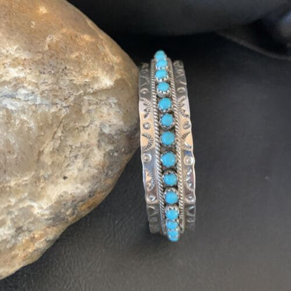 Native American Zuni Blue Turquoise Cuff Bracelet | Sterling Silver Handmade | 12694 - Masha USA