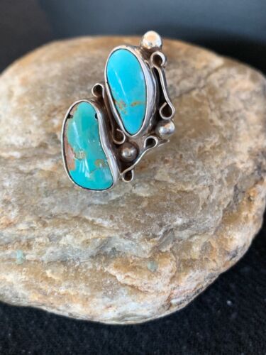 Native American Navajo Men's Turquoise Sterling Silver 2 Stone Ring | Sz 6 | Native American Handmade | 8765