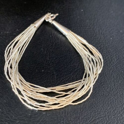 Native American Women's Liquid Silver Heishi Bracelet | 15 Strand | Sterling Silver | 8" | 13613