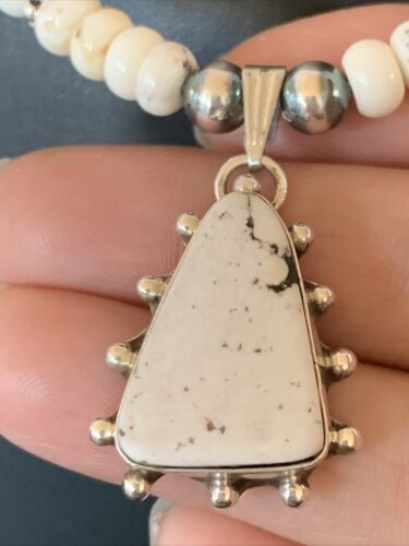Navajo White Buffalo Turquoise Pendant Set | Sterling Silver | Authentic Native American Handmade | 12241