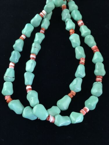 Native American Sterling Silver Blue Turquoise Spiny Oyster Necklace | 18" | 10062