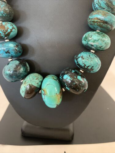 Authentic Native American Navajo Pearls Graduated Necklace | Sterling Silver & Turquoise | 20" | 1923