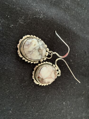 Navajo Wild Horse Turquoise Dangle Earrings | Sterling Silver | 1" | Authentic Native American Handmade | 00149