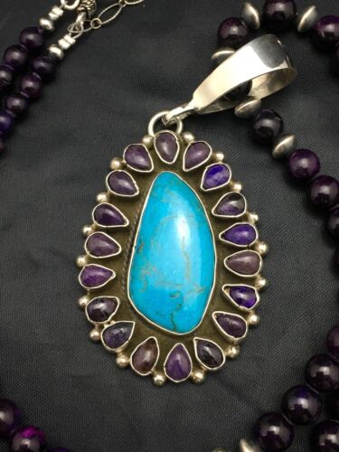 Navajo Purple Sugilite Turquoise Necklace | Sterling Silver | 23" | Authentic Native American Handmade  | 1001