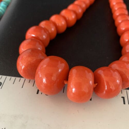 Navajo Graduated Bamboo Coral Strand Necklace | Sterling Silver | Authentic Native American | 22" | 13523