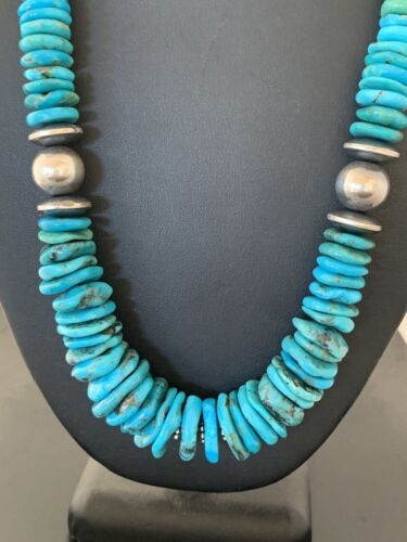 Navajo Pearls Sterling Silver Graduated Blue Turquoise Bead Necklace | Authentic Native American | 21" | 631