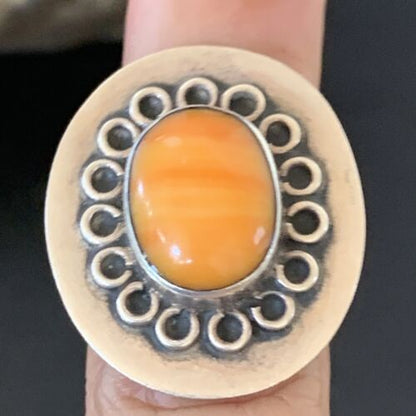 Native American Imported Sterling Silver Orange Spiny Oyster Ring | Sz 6 | Handmade | 10413 - Masha USA