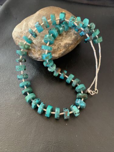 Navajo Turquoise Heishi Tube Bead Necklace | Sterling Silver | Authentic Native American Handmade | 22" | 11771