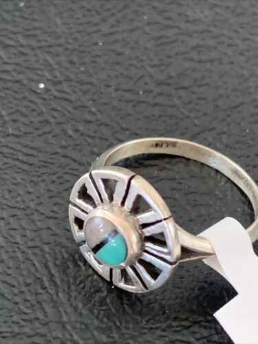 Navajo Women's Inlay Blue Turquoise Ring | Sterling Silver | Sz 6.5 | Authentic Native American Handmade | 1783