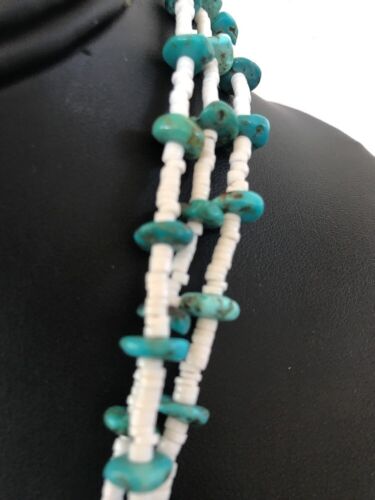 Navajo Sterling Silver 3-Strand Turquoise Necklace with Bone Earrings Set | Authentic Native American Handmade