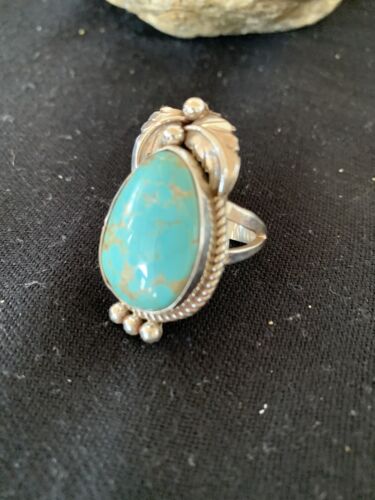 Native American Navajo Blue Turquoise Ring | Sterling Silver | Sz 9.5 | 668