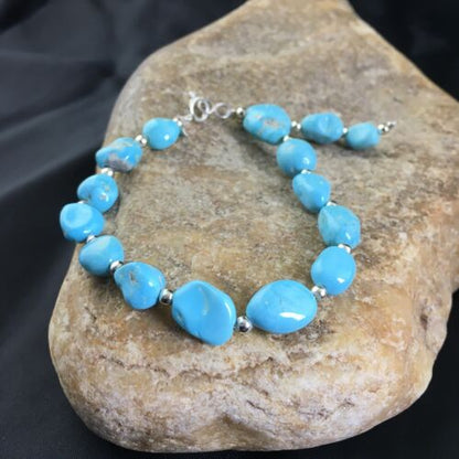 Navajo Sterling Silver Sleeping Beauty Turquoise Bracelet | 6.5" | Authentic Native American Handmade | 10144