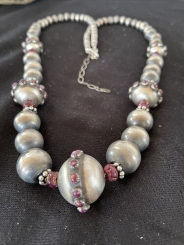 Navajo Purple Spiny Oyster Graduated Bead Necklace | Sterling Silver | Native American Handmade | 20" | 1144