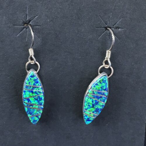 Navajo Blue Opal Inlay Turquoise Earrings | Sterling Silver | Authentic Native American Handmade | 2011