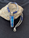 Navajo Purple Opal Lapis Necklace Pendant Set | Sterling Silver Inlay | Authentic Native American Handmade | 00594