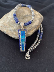 Navajo Purple Opal Lapis Necklace Pendant Set | Sterling Silver Inlay | Authentic Native American Handmade | 00594