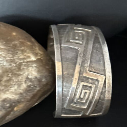 Handmade Sterling Silver Navajo Stamped Cuff Bracelet | Authentic Native American Jewelry | 14590